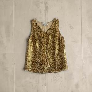 Starington Vintage Silk Metallic Leopard Print V-Neck Tank Top Size 14